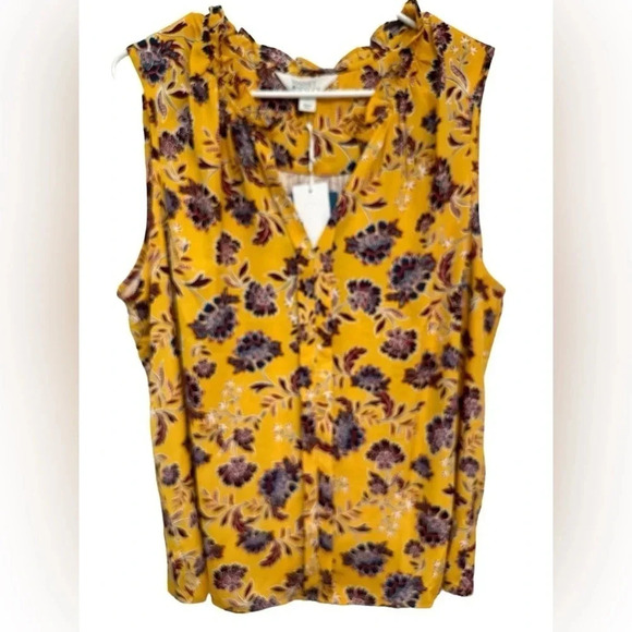 Market & Spruce Tops - NWT Market Spruce XXL Tank Top Yellow Floral Mixed Material V-Neck Sleeveless